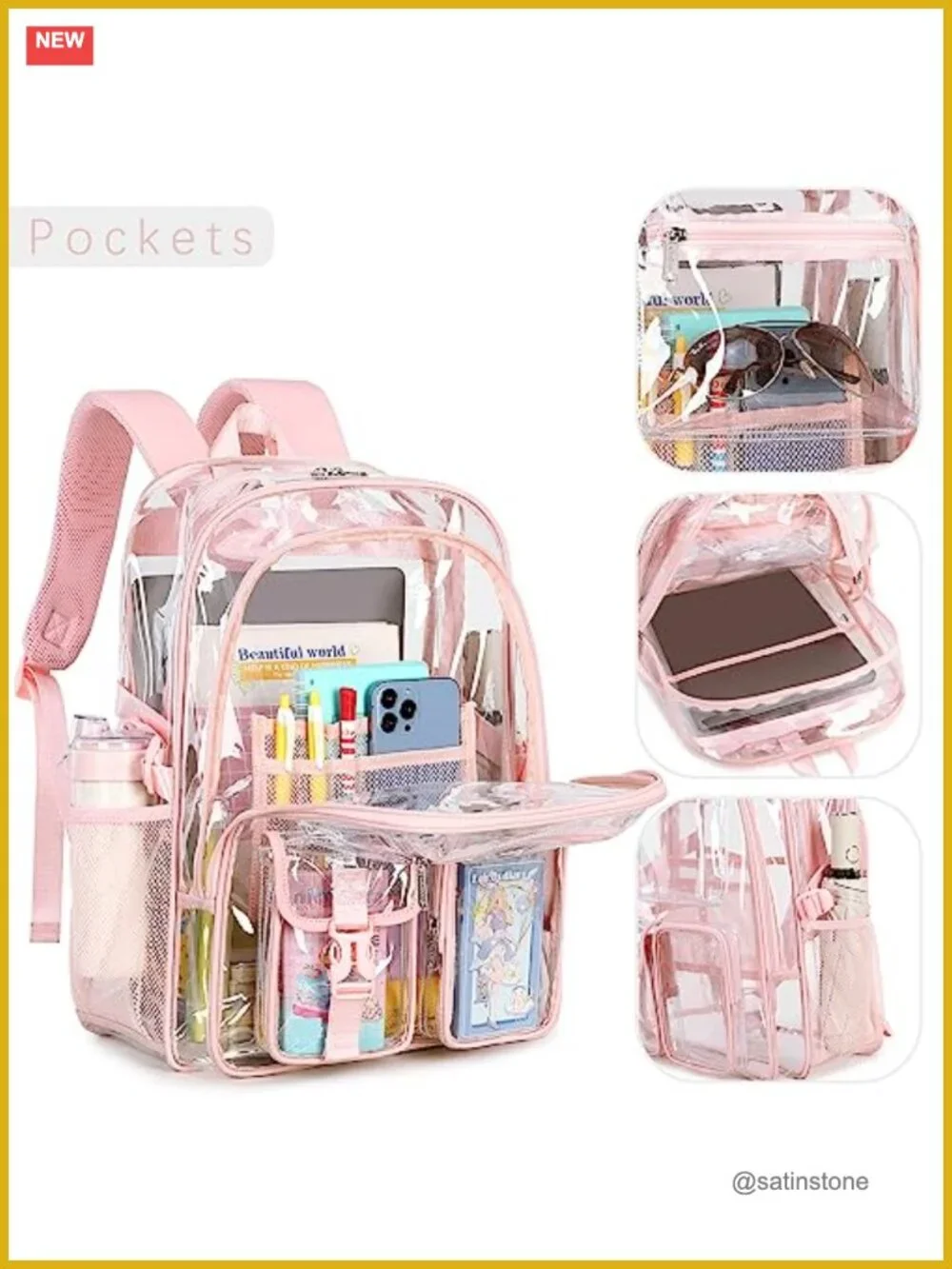 Large Clear PVC Backpack for School Travel Heavy Duty Transparent Daypack